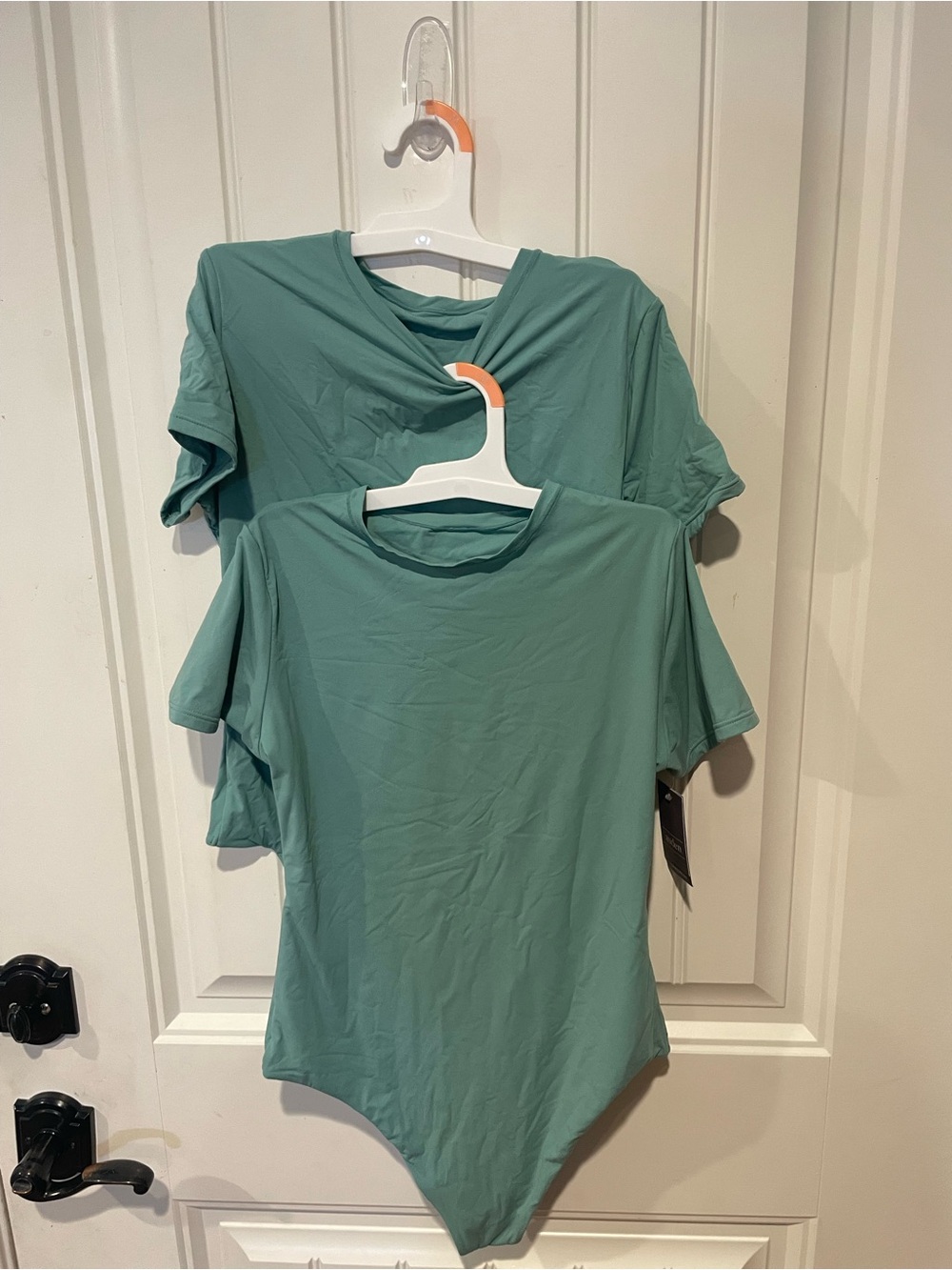 2 Auden Women’s Crew Neck Short Sleeve Bodysuit in Teal